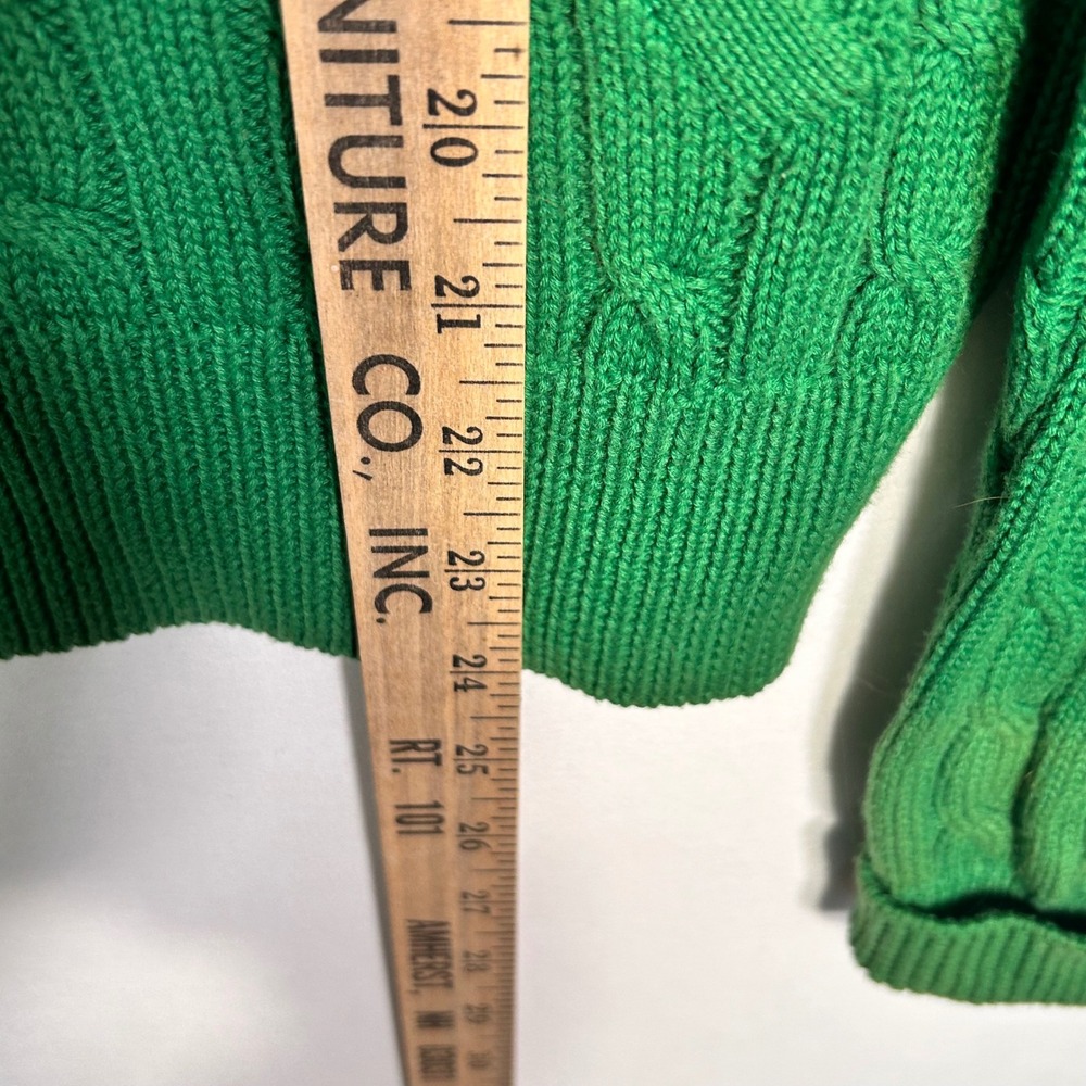 Ralph Lauren Sport Green Cable Knit Full Zip Cotton Sweater XL Purple Pony Logo - Picture 5 of 7